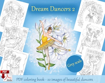 PDF ドリームダンサー 2 - 印刷可能なグレースケール塗り絵、PDF ダウンロード