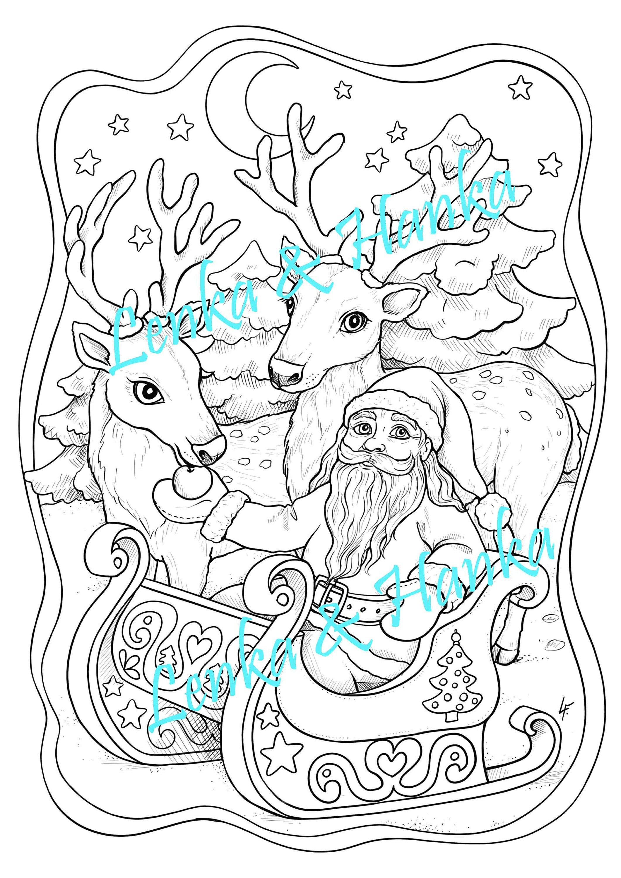 Christmas Santa And Reindeer Coloring Pages