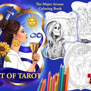 Tarot Coloring Book, imprimable PDF Major Arcana livre de coloriage Art of Tarot + Cards