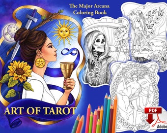 Tarot Coloring Book: Major Arcana Art + Cards (Printable PDF)