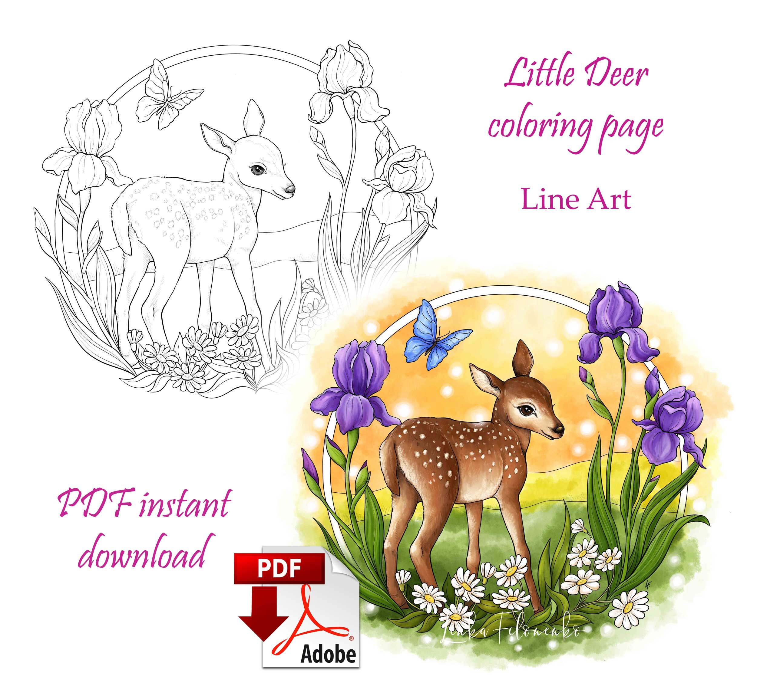 coloring page line art cute animal coloring page baby deer etsy canada