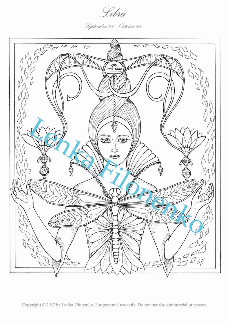 Coloring page for adults Arts Coloring page LIBRA Zodiac | Etsy