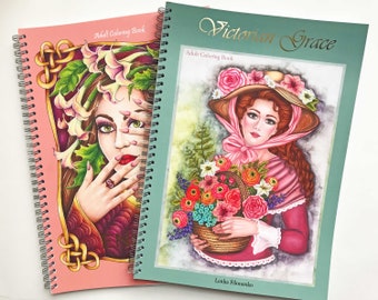 Set of two Coloring Books Enigma and Vitorian Grace, Adult Coloring Book, Art Therapy, High quality artist print