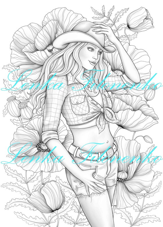 Coloring page for adults, Country line dancer - greyscale, Coloring for  adults - PDF download and print