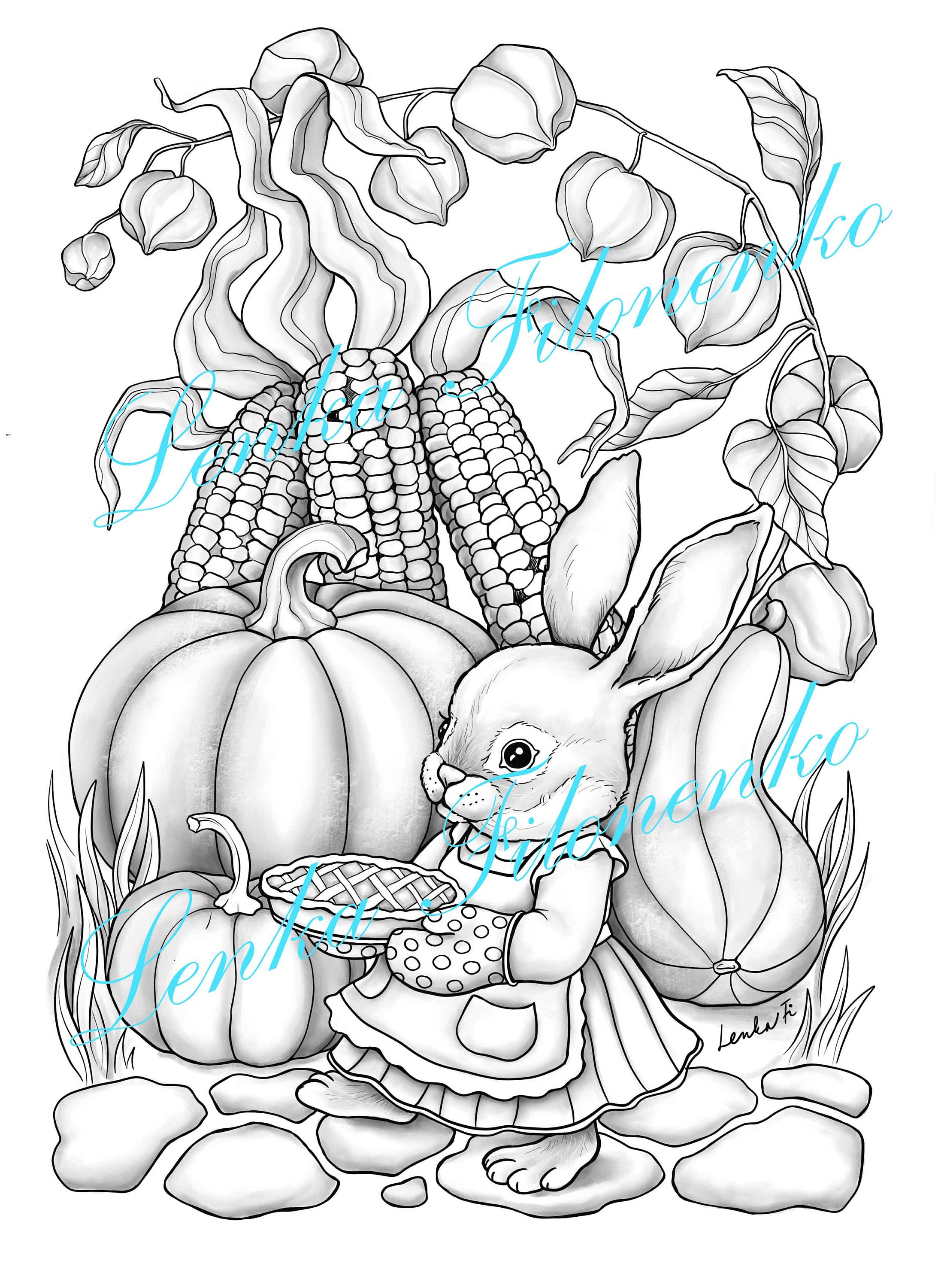 Set of 3 Halloween/ Thanksgiving Animal Coloring Pages GREY - Etsy