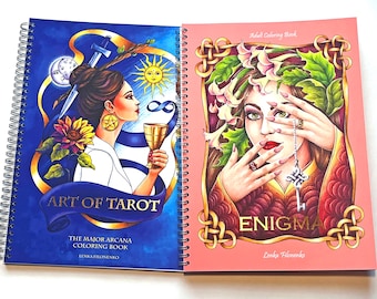 Set of two Coloring books Enigma and Art of Tarot, Adult Coloring Book, High quality artist print