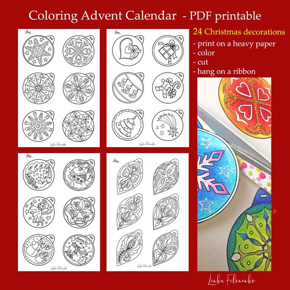 Christmas Coloring Advent Calendar 24 Small Decorations to Print and Color  PDF Download - Etsy