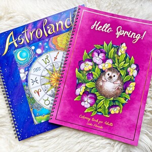 Set of two Coloring books Astrolandia and Hello Spring!, Adult Coloring Book, High quality artist print
