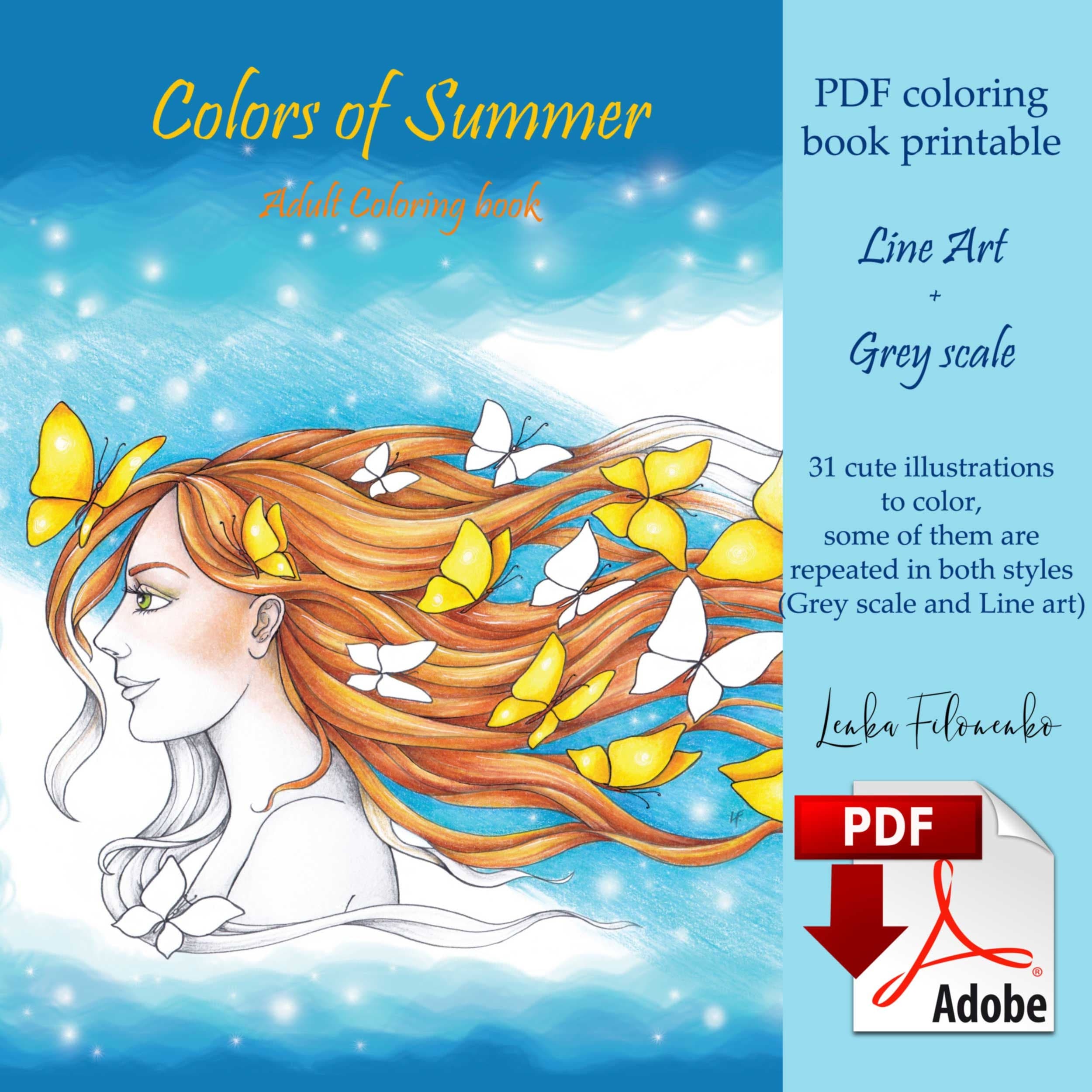 Coloring Book Colors Ofsummer Pdf Download Adult Coloring Etsy