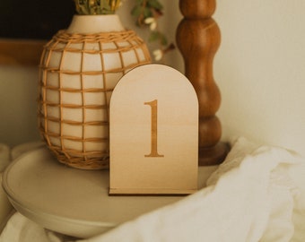 engraved modern minimal wooden table numbers for weddings or events