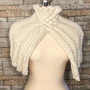 Outlander Inspired Celtic Cable Cowl | Hand Knit Cowl | Hand Knit Capelet | Aran Knit Shoulder Cover | Ivory | Free Delivery  Canada / USA