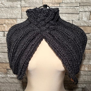 Outlander Inspired Celtic Cable Cowl | Hand Knit Cowl | Hand Knit Capelet | Aran Knit Shoulder Cover | Black | Free Delivery  Canada / USA