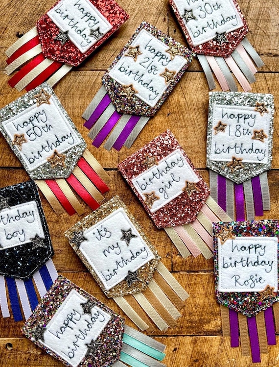 Personalised Glitter Celebration Badge, Birthday Milestone Badge