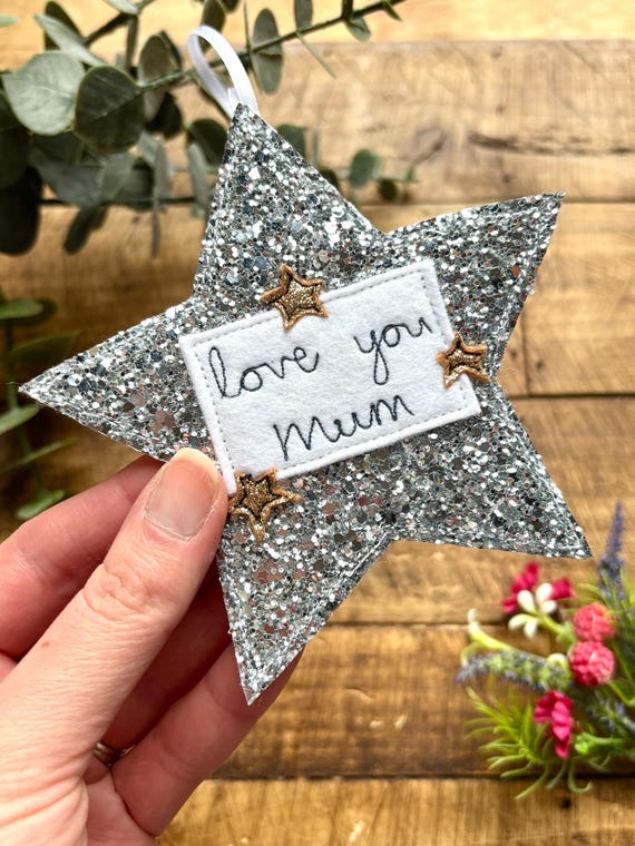 Personalised Glitter Star Decoration, Keepsake Birthday, Mothers Day, Letterbox Gift Idea