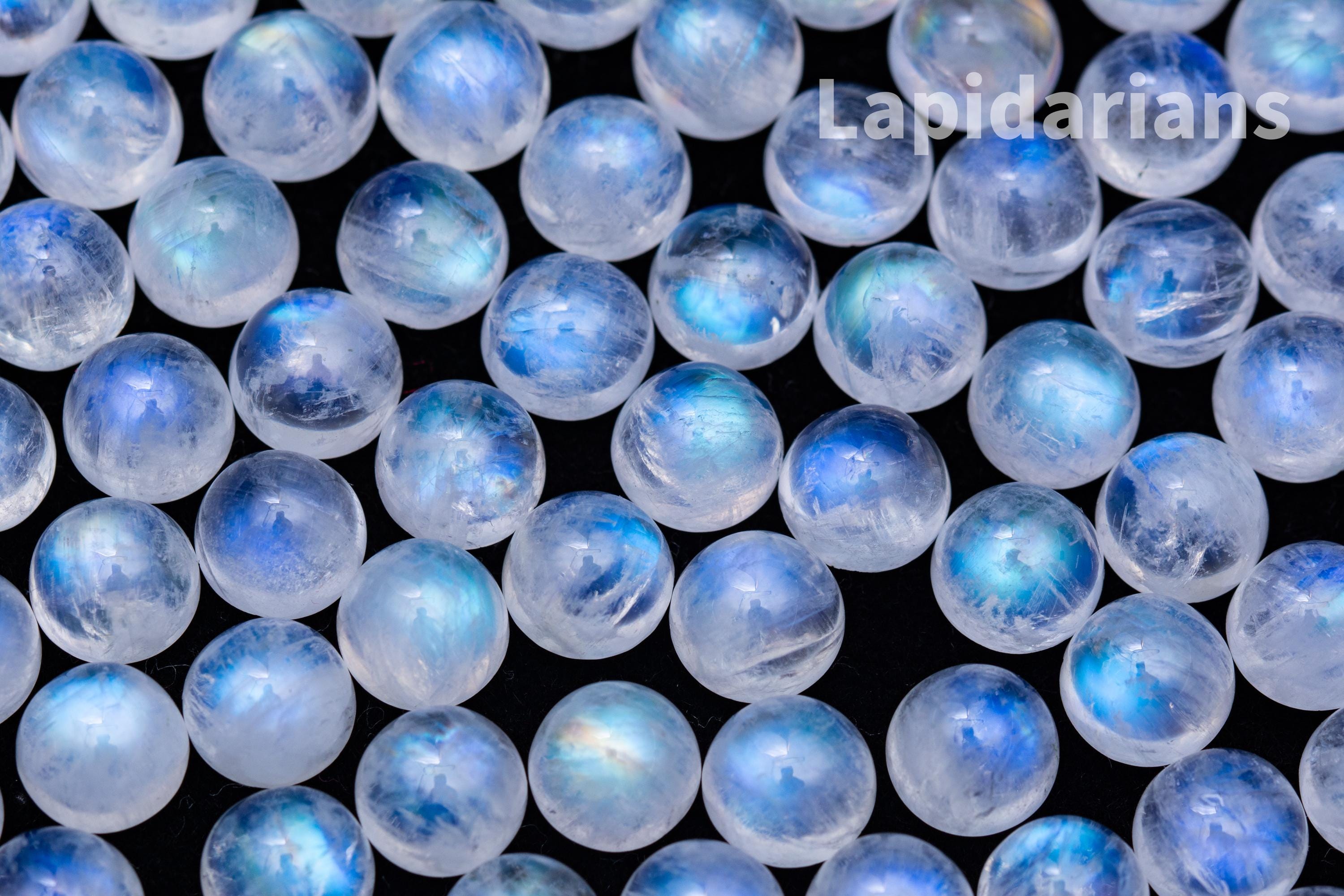 Natural Rainbow moonstone 6mm round cabochons. A