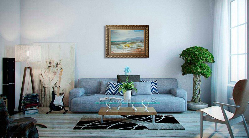 Mediterranean sea Beach wall art Tidal bore Nautical wall decor Ocean art Coastal decor Landscape painting Ocean decor Beach decor
