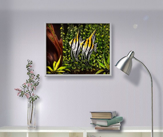 Angelfish Art Aquarium Painting Canvas Painting Aquarium Etsy