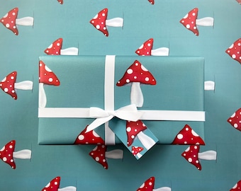 Red Mushroom Wrapping Paper | Watercolor Gift Wrap Sheets