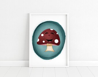 Happy Mushroom Giclée Print | Whimsical Woodland Illustration
