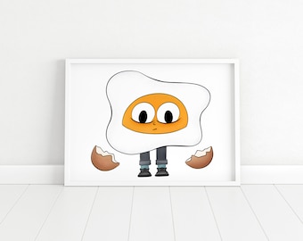 Cracked Egg Illustration Print | Funny Kitchen Wall Art
