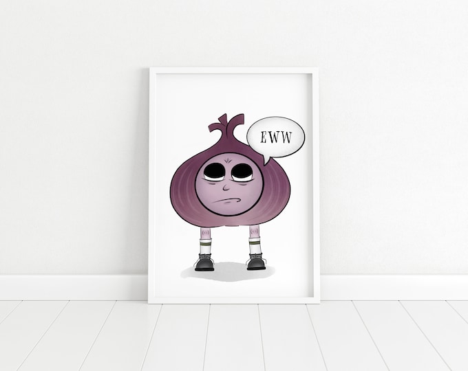 Angsty Red Onion | Illustration Print | Funny Kitchen Illustration | Funny Wall Art | Humorous Vegetable Illustration