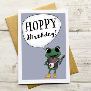 Hoppy Birthday Greeting Card | Birthday Notecard | Cute Frog Card | Blank Card for Birthday | Frog Birthday Card | Funny Birthday Notecard