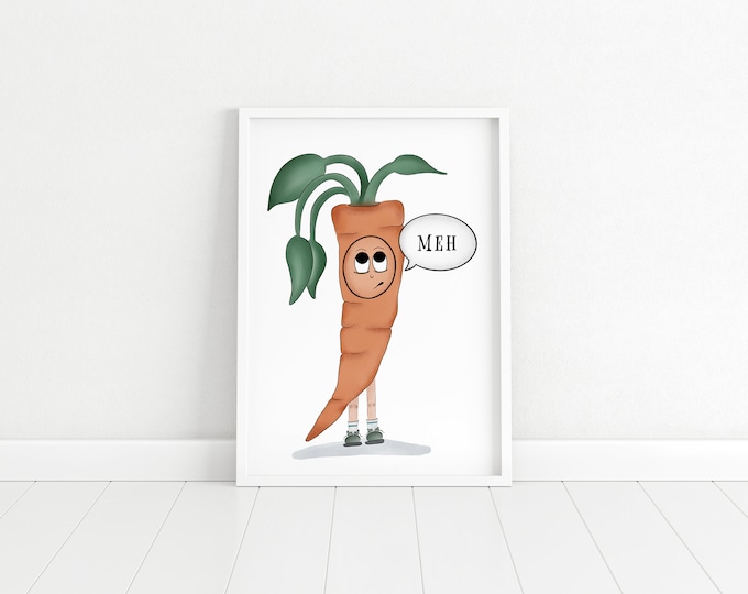 Angsty Carrot | Illustration Print | Funny Kitchen Illustration | Funny Wall Art | Humorous Vegetable Illustration