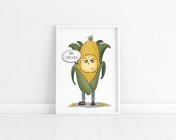 Angsty Corn on the Cob | Illustration Print | Funny Kitchen Illustration | Funny Wall Art | Humorous Vegetable Illustration