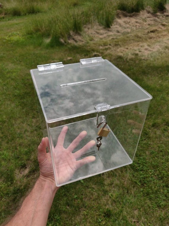 Lock Box Acrylic Clear Plexiglass Donation Box / Suggestion Box / Ballot Box  -  Israel