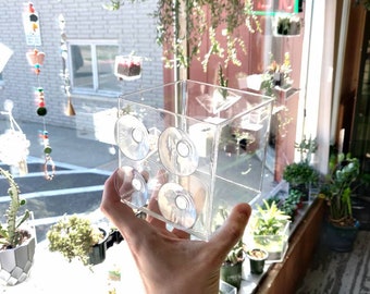Window Planter - Clear 4 Inch Cubed Style- Suction Cup  - Planter that attaches to window via suction cups.