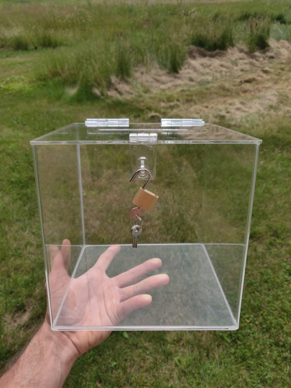 Lock Box Acrylic Clear Plexiglass Donation Box / Suggestion Box / Ballot Box  