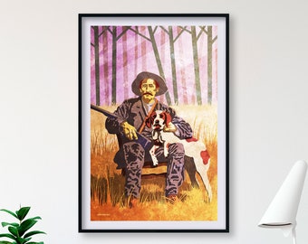 Hunter and His Dog - Portrait of an old hunter and his hunting dog - Circa 1910s - Hunting Art - Art Print Decor Gift