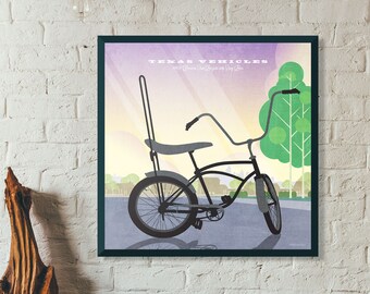 Banana Seat Bicycle Art Print: Sissy Bar Bike Poster, Man Cave Decor