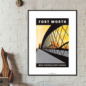 Fort Worth Texas Bridge Art Print: Modern Minimalist Home Decor