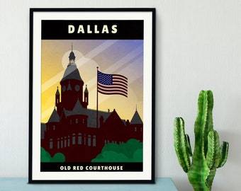 Courthouse Wall Art - Old Red Courthouse Art Print - Dallas Texas Travel Poster - Texas Wall Art - Home Decor - LARGE