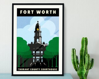 Fort Worth Art Print - Tarrant County Courthouse -Texas Travel Poster - Architecture Poster - Texas Poster - Wall Art Home Decor LARGE