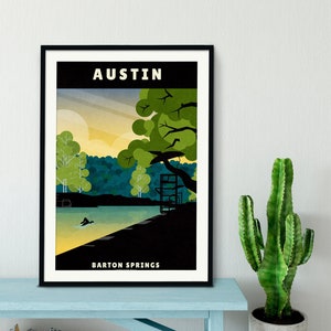 Barton Springs Austin Texas Poster - Swimming Poster - Texas Travel Poster - Large Print for Home Decor