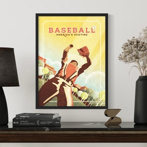 Retro Style Baseball Giclée Art Print - Baseball Outfielder Poster - Home Decor