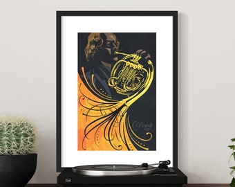 French Horn Art Print • Music Poster • Home Decor