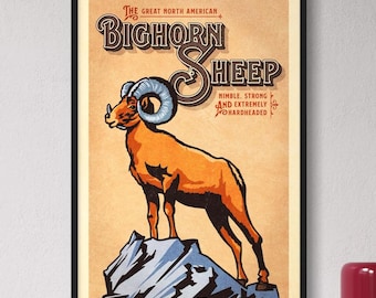 Bighorn Sheep Poster | Vintage Animal Illustration | Wildlife Art Print