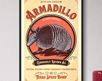 Armadillo Poster | Vintage Graphic Wildlife Illustration | Animal Lover Art Print