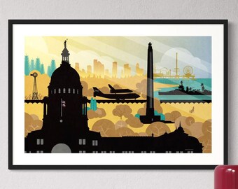 Lone Star Legacy Texas Landmarks Poster | Vintage Montage Wall Art