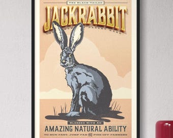 Póster de liebre / Ilustración vintage de fauna salvaje / Arte mural del suroeste americano