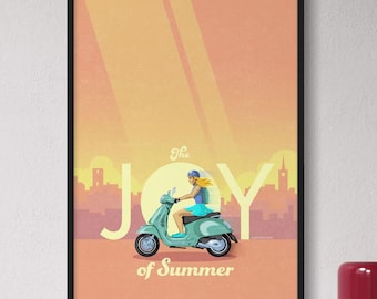 Vespa Italien Sommerposter | Vintage Reisekunst, Roller-Print
