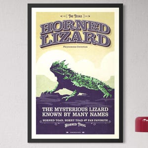 Texas Horned Lizard Art Print, Vintage Southwestern Reptile Illustration, Retro Wall Decor