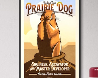 Prairie Dog Poster | Funny Animal Wall Art | Retro Wildlife Illustration