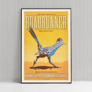 Retro Style Humorous Roadrunner  Poster - Roadrunner  Print - American Animals - Home Decor