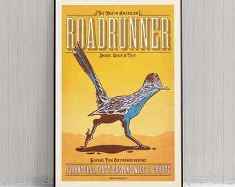 Retro Style Humorous Roadrunner  Poster - Roadrunner  Print - American Animals - Home Decor