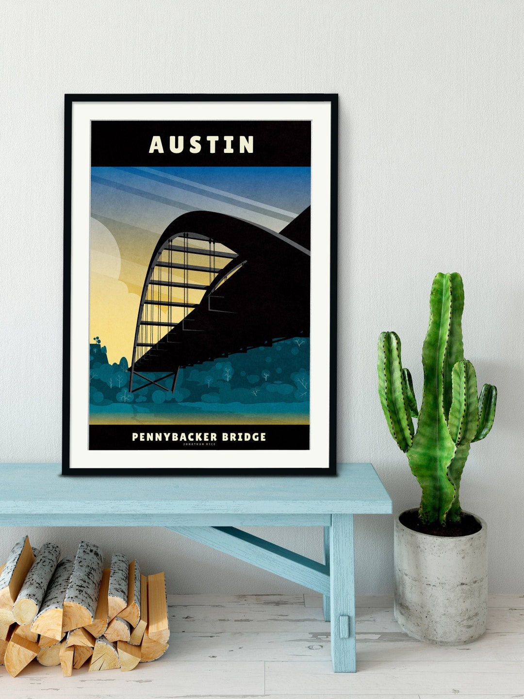 Pennybacker Bridge Art Print: Austin Texas Travel Poster - Etsy
