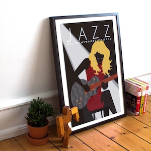 Female Guitarist Jazz Art Print: Music Studio Decor